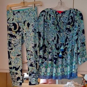 Lilly Pulitzer Luxletic Bottom With Matching Flowy Tunic Top Set